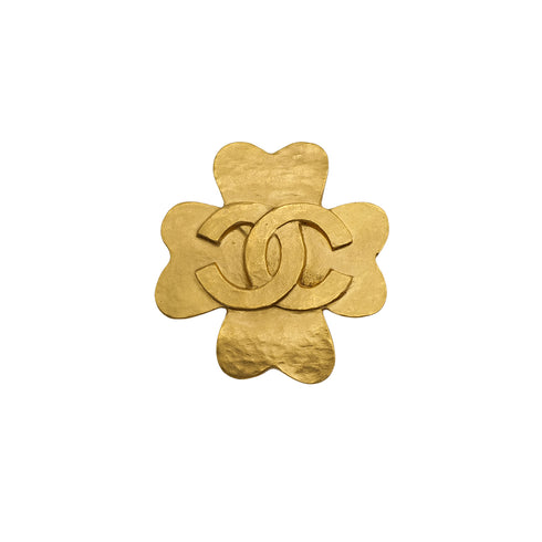 VINTAGE CHANEL CLOVER COCOMARK BROOCH GOLD 95P ACCESSORY 90312946