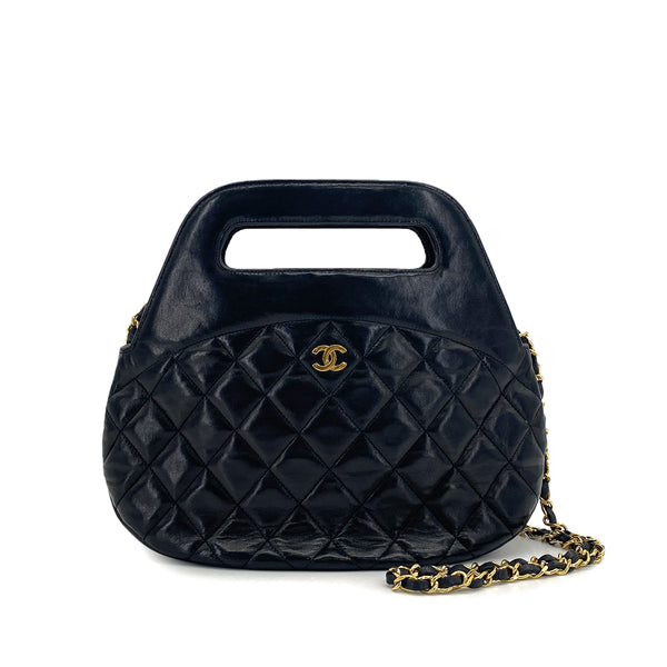 VINTAGE CHANEL COCOMARK 2WAY HAND SHOULDER BAG BLACK LAMB SKIN GOLD HARDWARE 90319689