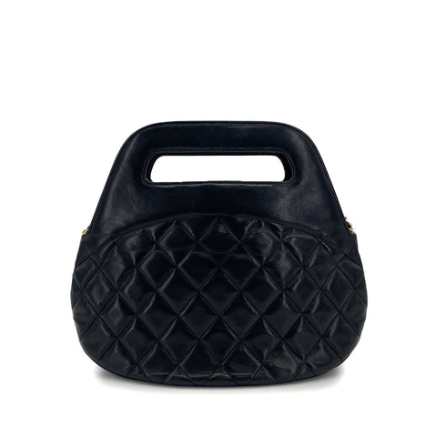 VINTAGE CHANEL COCOMARK 2WAY HAND SHOULDER BAG BLACK LAMB SKIN GOLD HARDWARE 90319689