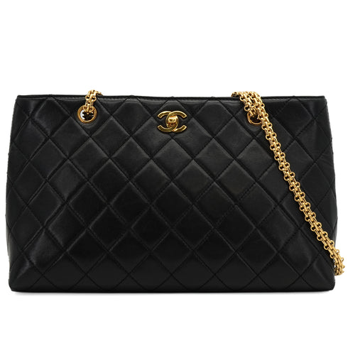 VINTAGE CHANEL MATELASSE BIJOU CHAIN TOTE BAG BLACK LEATHER GOLD HARDWARE 90350362