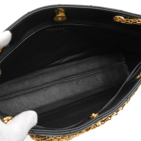 VINTAGE CHANEL MATELASSE BIJOU CHAIN TOTE BAG BLACK LEATHER GOLD HARDWARE 90350362