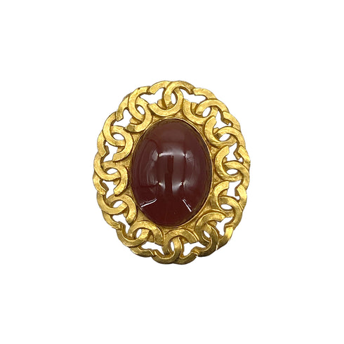 VINTAGE CHANEL COCOMARK BROOCH COLOR STONE BROWN GOLD ACCESSORY 95A 90325629