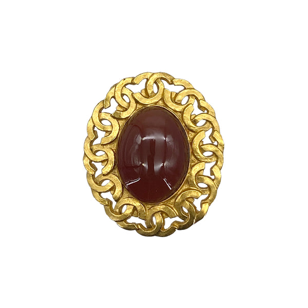 VINTAGE CHANEL COCOMARK BROOCH COLOR STONE BROWN GOLD ACCESSORY 95A 90325629