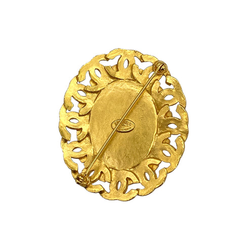 VINTAGE CHANEL COCOMARK BROOCH COLOR STONE BROWN GOLD ACCESSORY 95A 90325629