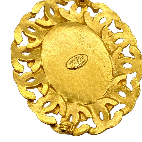 VINTAGE CHANEL COCOMARK BROOCH COLOR STONE BROWN GOLD ACCESSORY 95A 90325629