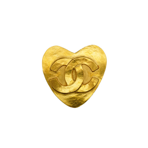 VINTAGE CHANEL COCOMARK HEART BROOCH GOLD ACCESSORY 95P 90339675