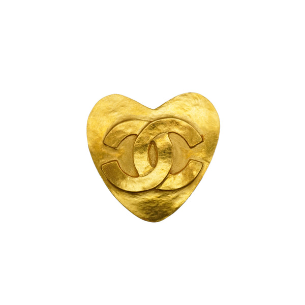 VINTAGE CHANEL COCOMARK HEART BROOCH GOLD ACCESSORY 95P 90339675