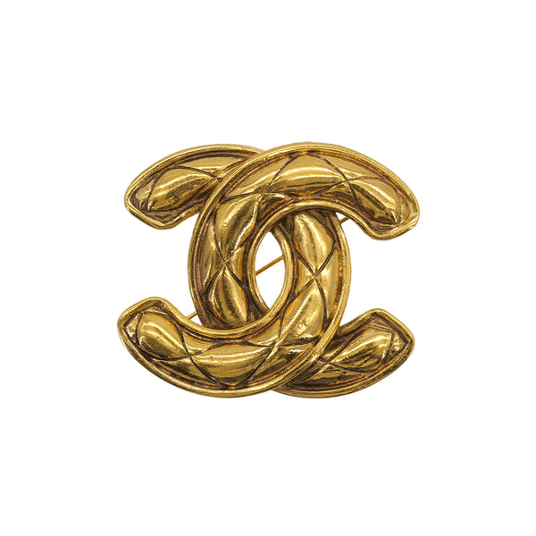 VINTAGE CHANEL COCOMARK BROOCH MATELASSE GOLD ACCESSORY 90324104