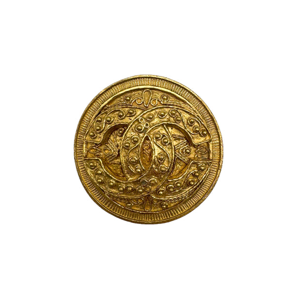 VINTAGE CHANEL COCOMARK BROOCH ROUND GOLD ACCESSORY 94A 90328944