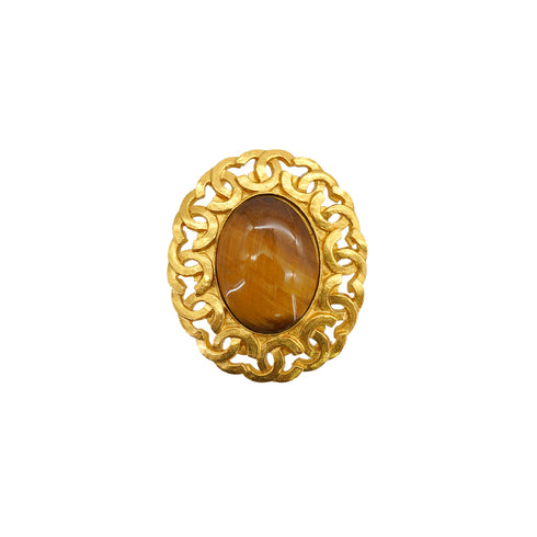 VINTAGE CHANEL COCOMARK BROOCH TIGER EYE GOLD ACCESSORY 95A 90335028