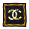 VINTAGE CHANEL COCOMARK CAMELLIA CHAIN PATTERN SCARF BLACK SILK 90322218