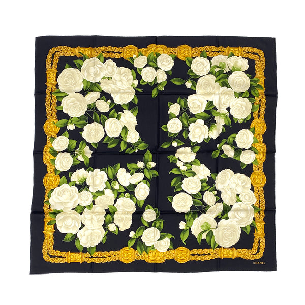 VINTAGE CHANEL COCOMARK CAMELLIA SCARF MULTICOLOR SILK 90313879