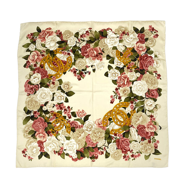 VINTAGE CHANEL COCOMARK CAMELLIA SCARF MULTICOLOR SILK 90313886