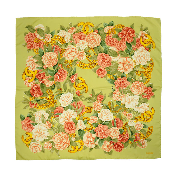 VINTAGE CHANEL COCOMARK CAMELLIA SCARF MULTICOLOR SILK 90328014