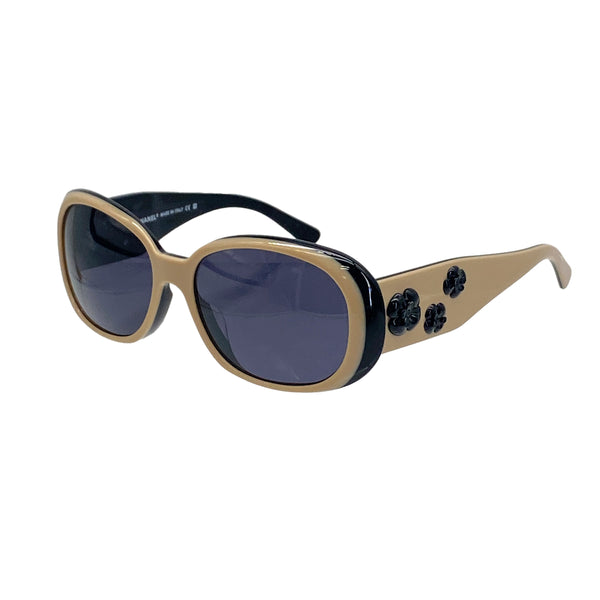 VINTAGE CHANEL COCOMARK CAMELLIA SUNGLASSES BEIGE BLACK EYEWEAR 90325795