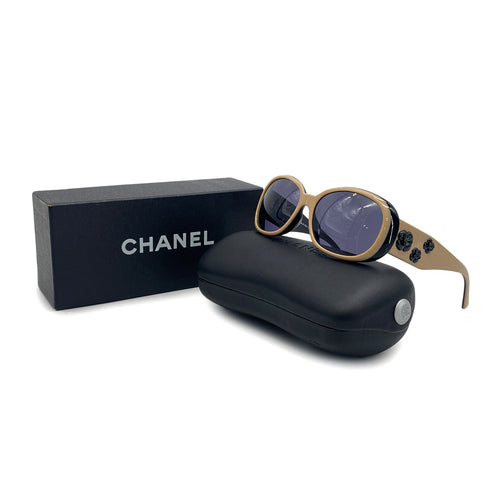 VINTAGE CHANEL COCOMARK CAMELLIA SUNGLASSES BEIGE BLACK EYEWEAR 90325795