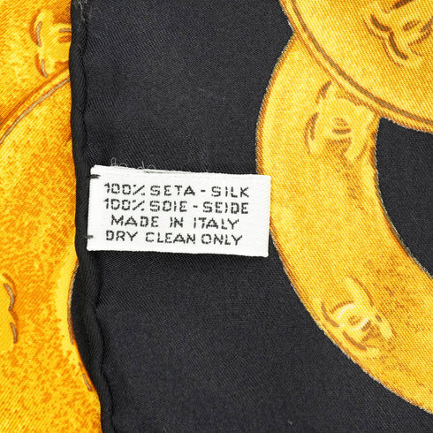 VINTAGE CHANEL COCOMARK CHAIN BUTTON PATTERN SCARF BLACK GOLD 90346695