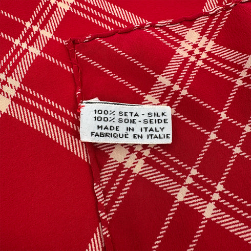 VINTAGE CHANEL COCOMARK CHAIN CHECK PATTERN SCARF RED SILK 90322220