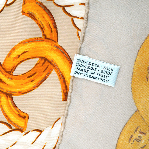 VINTAGE CHANEL COCOMARK CHAIN PATTERN SCARF BEIGE GOLD 90342419