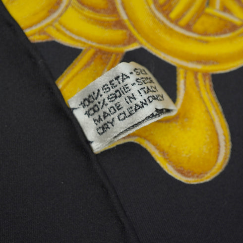 VINTAGE CHANEL COCOMARK CHAIN PATTERN SCARF BLACK GOLD SILK 90328127
