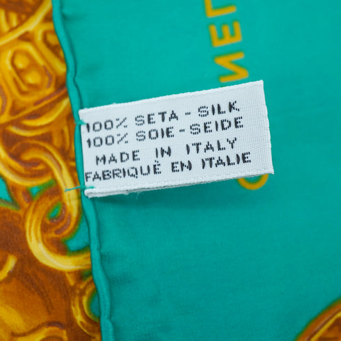 VINTAGE CHANEL COCOMARK CHAIN PATTERN SCARF EMERALD GREEN GOLD SILK 90328717