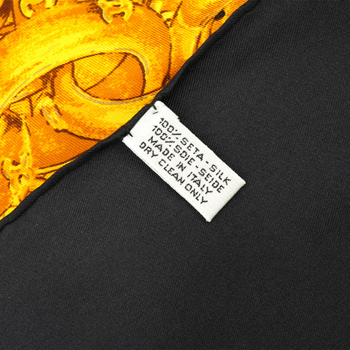 VINTAGE CHANEL COCOMARK CHAIN PATTERN SCARF GOLD BLACK SILK 90331875