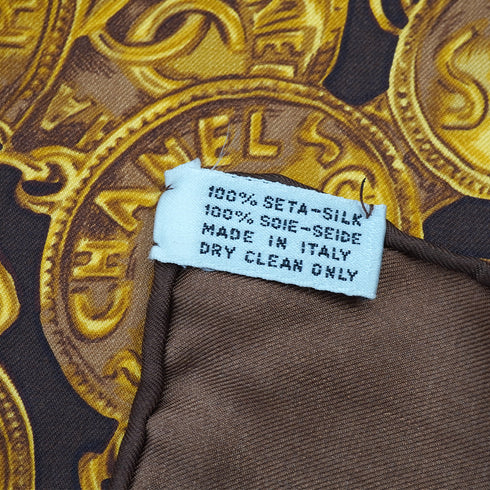 VINTAGE CHANEL COCOMARK CHAIN PATTERN SCARF GOLD BROWN SILK 90331373
