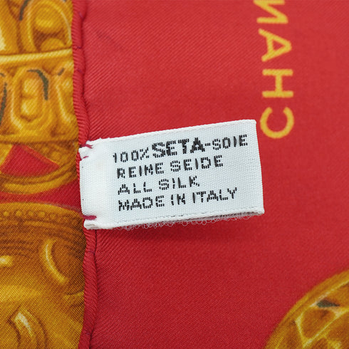 VINTAGE CHANEL COCOMARK CHAIN PATTERN SCARF GOLD RED SILK 90331691