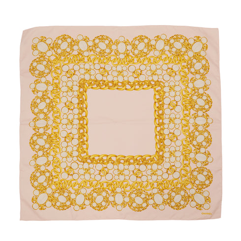 VINTAGE CHANEL COCOMARK CHAIN PATTERN SCARF PINK GOLD SILK 90323495