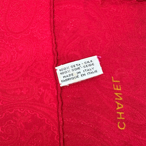 VINTAGE CHANEL COCOMARK CHAIN PATTERN SCARF RED SILK 90324777