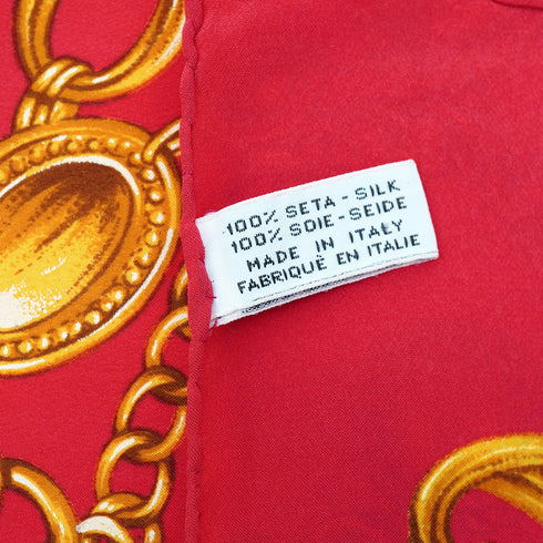 VINTAGE CHANEL SCARF COCOMARK CHAIN PATTERN GOLD RED SILK 90335898