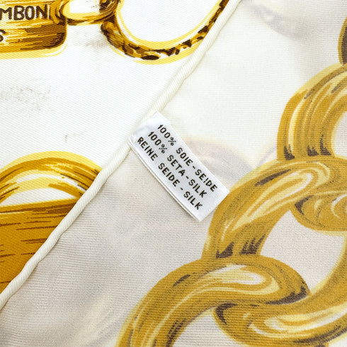 VINTAGE CHANEL COCOMARK CHAIN PATTERN SCARF WHITE SILK 90323144