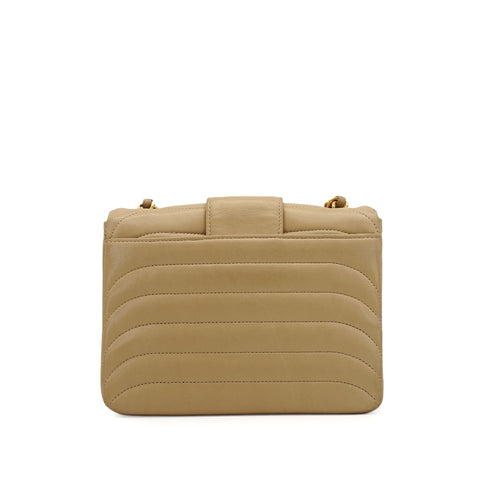 VINTAGE CHANEL COCOMARK CHAIN SHOULDER BAG BEIGE LAMB SKIN GOLD HARDWARE 90350354