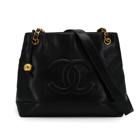 VINTAGE CHANEL COCOMARK CHAIN SHOULDER BAG BLACK LAMB SKIN GOLD HARDWARE 90335547