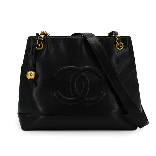 VINTAGE CHANEL COCOMARK CHAIN SHOULDER BAG BLACK LAMB SKIN GOLD HARDWARE 90335547