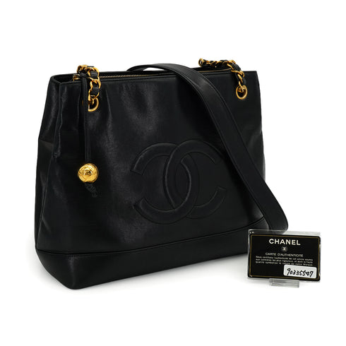 VINTAGE CHANEL COCOMARK CHAIN SHOULDER BAG BLACK LAMB SKIN GOLD HARDWARE 90335547
