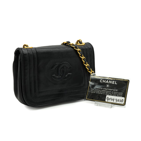 VINTAGE CHANEL COCOMARK CHAIN SHOULDER BAG BLACK LAMB SKIN GOLD HARDWARE 90343020