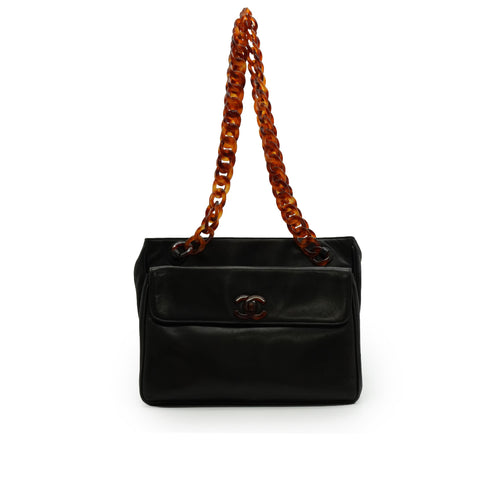 VINTAGE CHANEL COCOMARK CHAIN SHOULDER BAG BLACK LAMB SKIN TORTOISESHELLHARDWARE 90339212