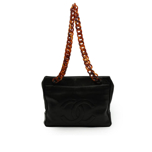 VINTAGE CHANEL COCOMARK CHAIN SHOULDER BAG BLACK LAMB SKIN TORTOISESHELLHARDWARE 90339212