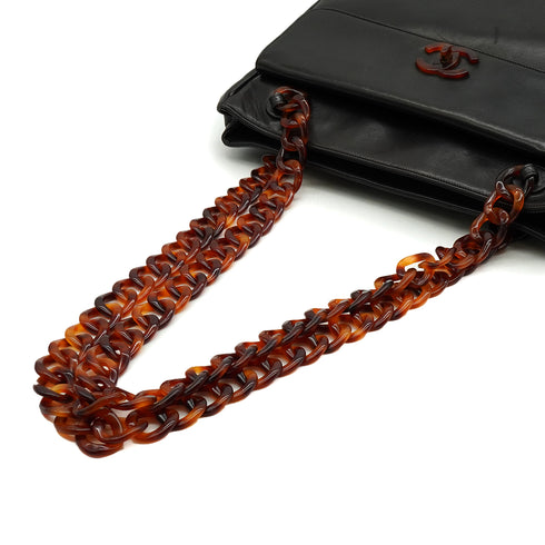 VINTAGE CHANEL COCOMARK CHAIN SHOULDER BAG BLACK LAMB SKIN TORTOISESHELLHARDWARE 90339212