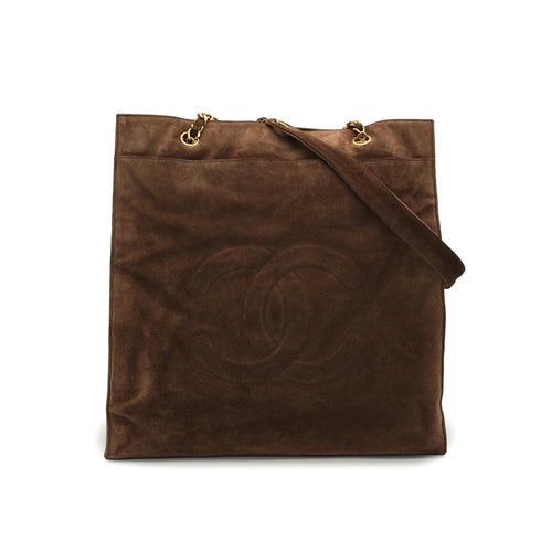 VINTAGE CHANEL COCOMARK CHAIN SHOULDER BAG BROWN SUEDE GOLD HARDWARE 90340916