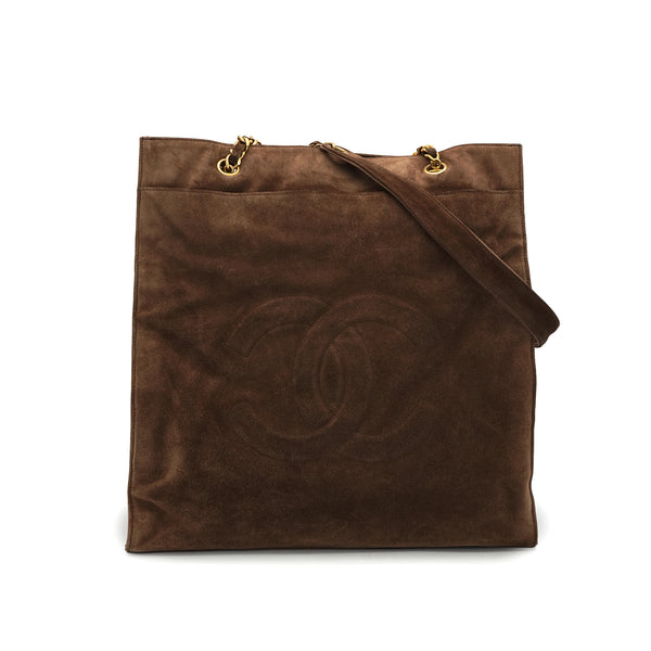 VINTAGE CHANEL COCOMARK CHAIN SHOULDER BAG BROWN SUEDE GOLD HARDWARE 90340916
