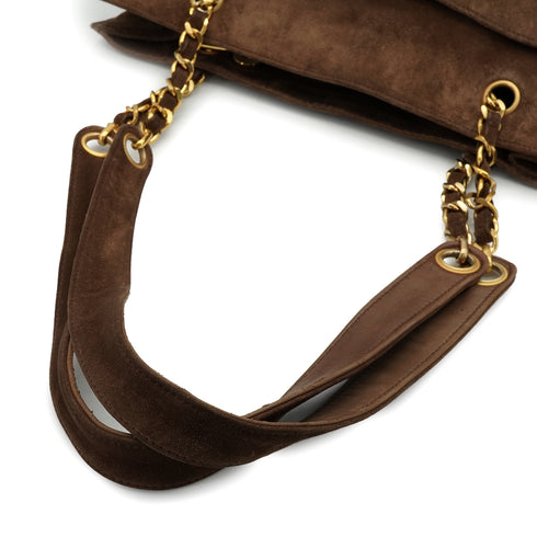 VINTAGE CHANEL COCOMARK CHAIN SHOULDER BAG BROWN SUEDE GOLD HARDWARE 90340916