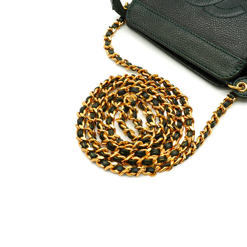 VINTAGE CHANEL COCOMARK CHAIN SHOULDER BAG GREEN CAVIAR SKIN GOLD HARDWARE 90341714