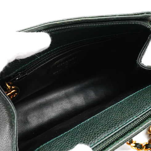 VINTAGE CHANEL COCOMARK CHAIN SHOULDER BAG GREEN CAVIAR SKIN GOLD HARDWARE 90341714