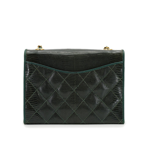 VINTAGE CHANEL COCOMARK CHAIN SHOULDER BAG GREEN LIZARD GOLD HARDWARE 90334868