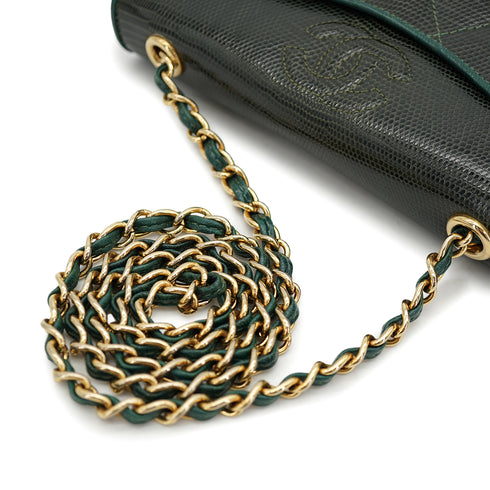 VINTAGE CHANEL COCOMARK CHAIN SHOULDER BAG GREEN LIZARD GOLD HARDWARE 90334868