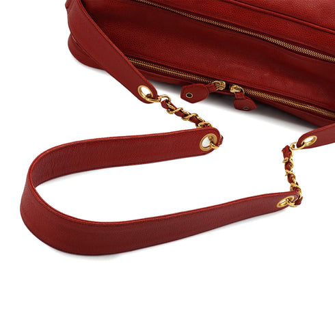 VINTAGE CHANEL COCOMARK CHAIN SHOULDER BAG RED CAVIAR SKIN GOLD HARDWARE 90346121