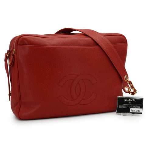 VINTAGE CHANEL COCOMARK CHAIN SHOULDER BAG RED CAVIAR SKIN GOLD HARDWARE 90346121