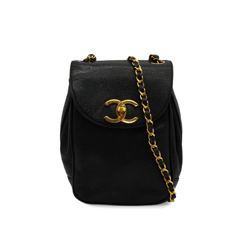 VINTAGE CHANEL COCOMARK CHAIN SHUOLDER BAG BLACK CAVIAR SKIN GOLD HARDWARE 90346143